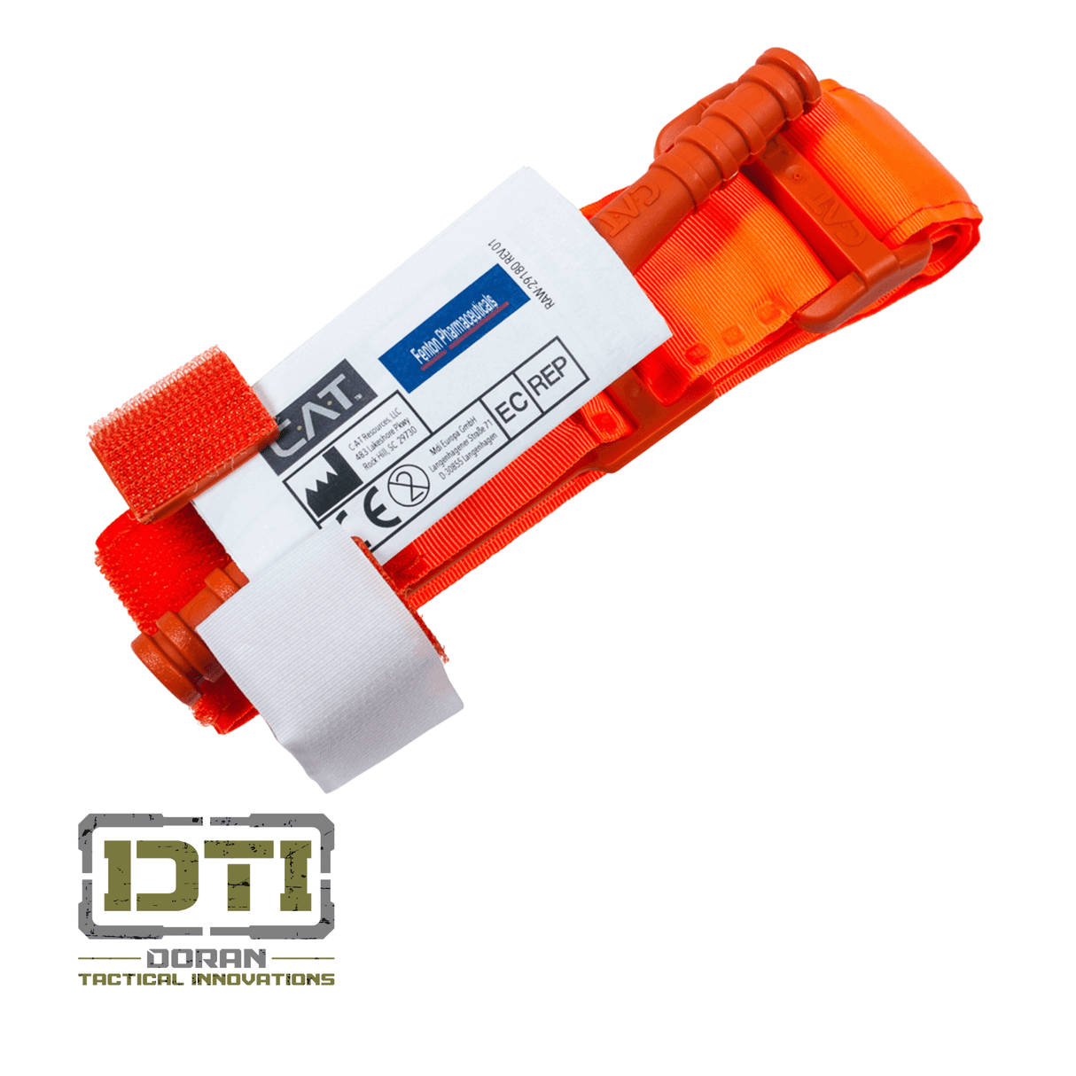 Orange tourniquet with label, essential for Bleed Control Kit Refill, designed for trauma management in emergencies.