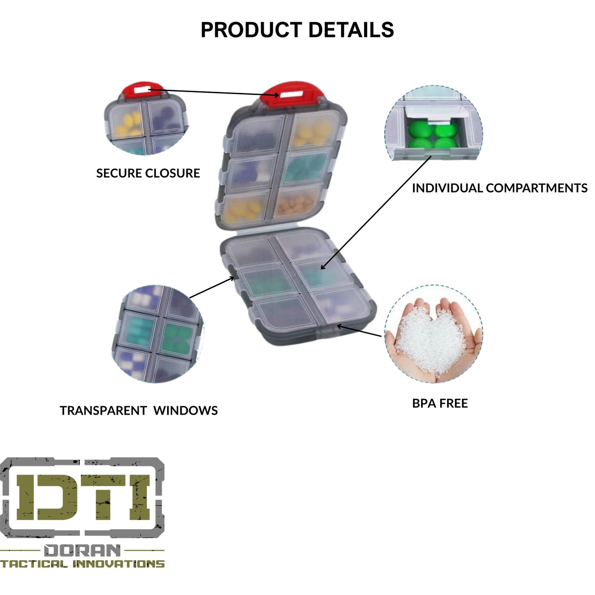 Compact Waterproof Pill Case (10 Compartments) – BPA-Free Storage for EMS, First Aid & Survival Kits